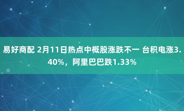 易好商配 2月11日热点中概股涨跌不一 台积电涨3.40%，阿里巴巴跌1.33%