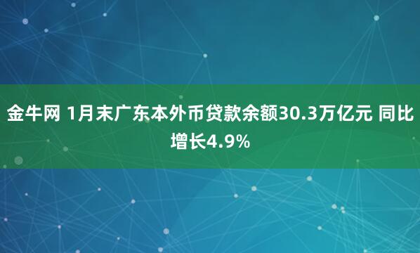 金牛网 1月末广东本外币贷款余额30.3万亿元 同比增长4.9%