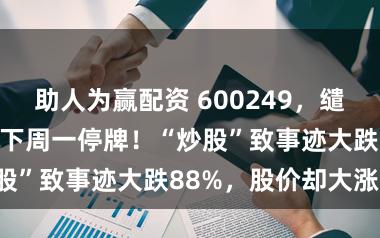 助人为赢配资 600249，缱绻死心权变更！下周一停牌！“炒股”致事迹大跌88%，股价却大涨！